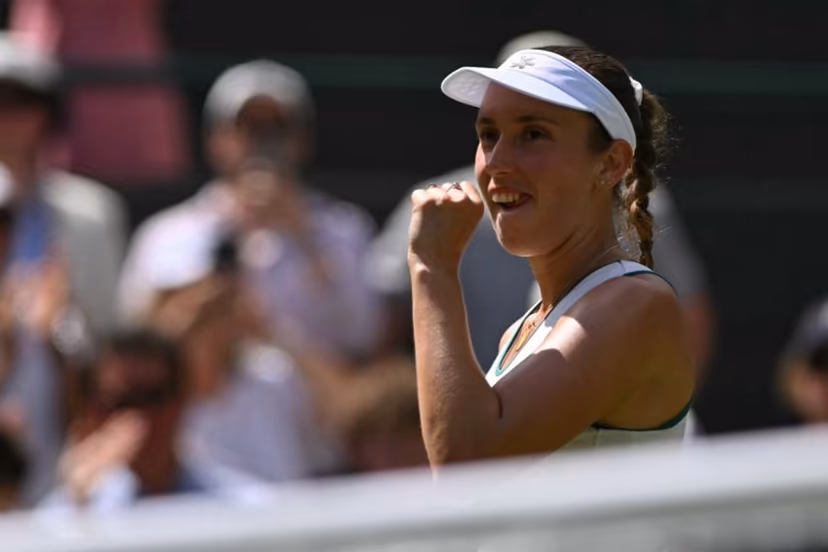 Belgium's Elise Mertens celebrates winning against Kazakhstan's Elena Rybakina during their women's singles third round tennis match on the sixth day of the 2026 Wimbledon Championships at The All England Lawn Tennis and Croquet Club in Wimbledon, southwest London, on July 4, 2026. Glyn KIRK / AFP