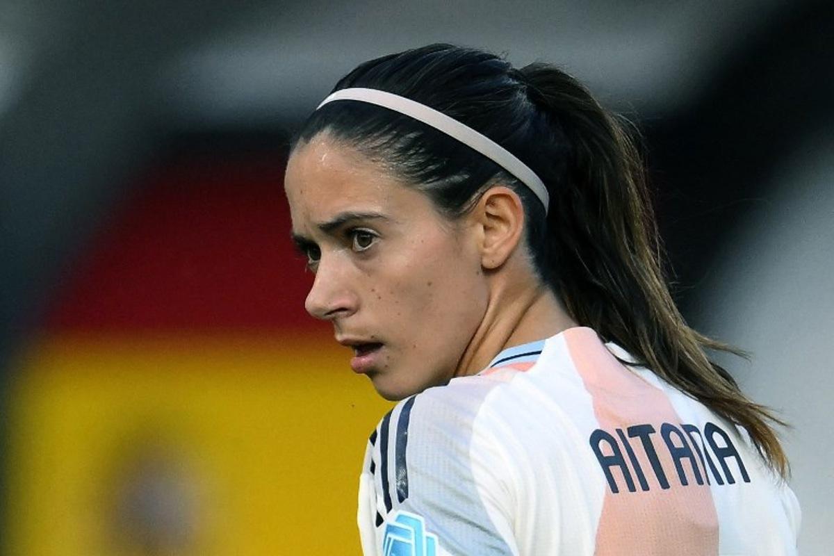 Spain's midfielder #06 Aitana Bonmati looks over during the UEFA Women's Nations League group A3 football match between Belgium and Spain at the King Power at Den Dreef Stadium, in Leuven on May 30, 2025. JOHN THYS / AFP