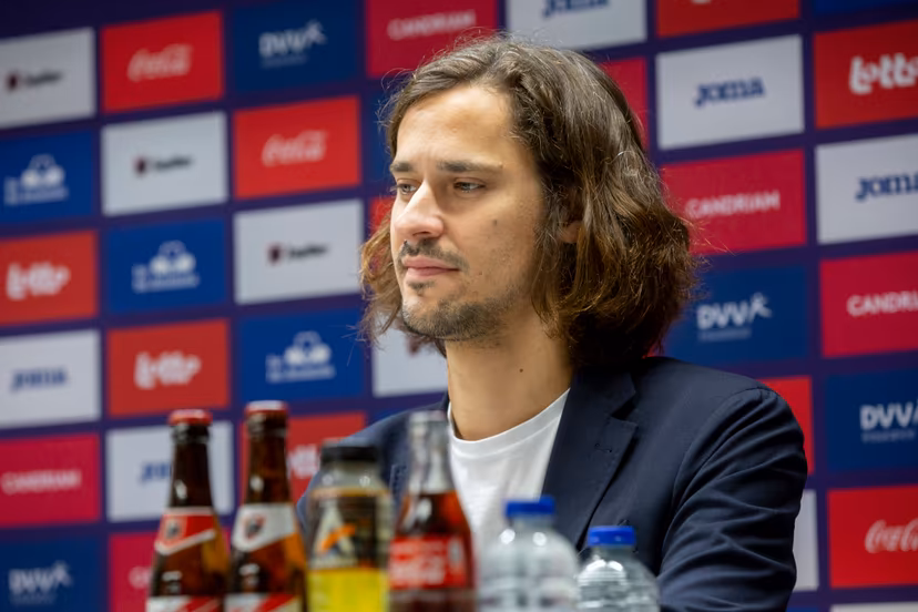 Anderlecht's spokesman Mathias Declercq pictured during the weekly press conference of Belgian soccer team RSC Anderlecht, Friday 06 January 2023 in Brussels, to discuss the next game in the national competition. BELGA PHOTO HATIM KAGHAT