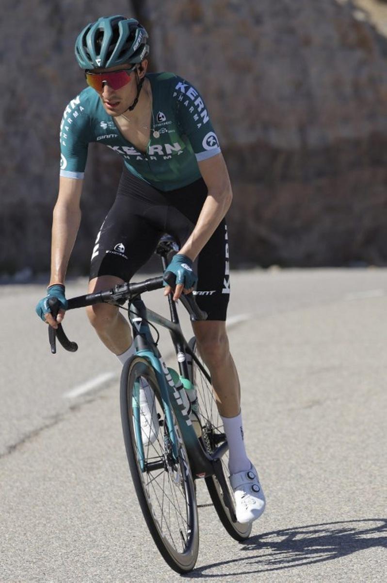 Spanish rider Ivan Cobo Cayon of Equipo Kern Pharma competes during the second stage of the Tour of Oman 2023, from the Sultan Qaboos Sports Complex to Qurayyat, on February 12, 2023. Thomas SAMSON / AFP