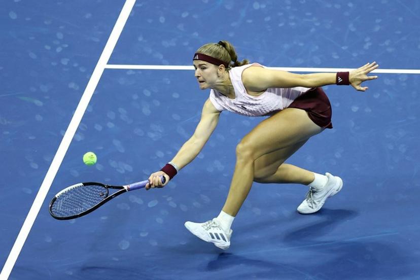 Czech Republic's Karolina Muchova plays a volley during the mixed doubles final tennis match with partner Czech Republic's Jakub Mensik against Switzerland's Belinda Bencic and Italy's Flavio Cobolli of the 2026 US Open tennis tournament at the USTA Billie Jean King National Tennis Center in New York on August 26, 2026. CHARLY TRIBALLEAU / AFP