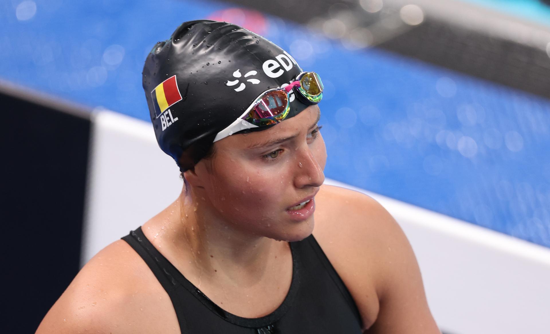 Belgian swimmer Sarah Dumont pictured after the heats of the women's 200m freestyle event at the European Aquatics Championships in Paris, France on Wednesday 12 August 2026. BELGA PHOTO VIRGINIE LEFOUR