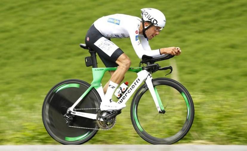 Team Bardiani rider Italy's Giovanni Carboni takes part in stage nine of the 102nd Giro d'Italia - Tour of Italy - cycle race, a 34.8 km time-trial from Riccione to San Marino on May 19, 2019. Luk BENIES / AFP