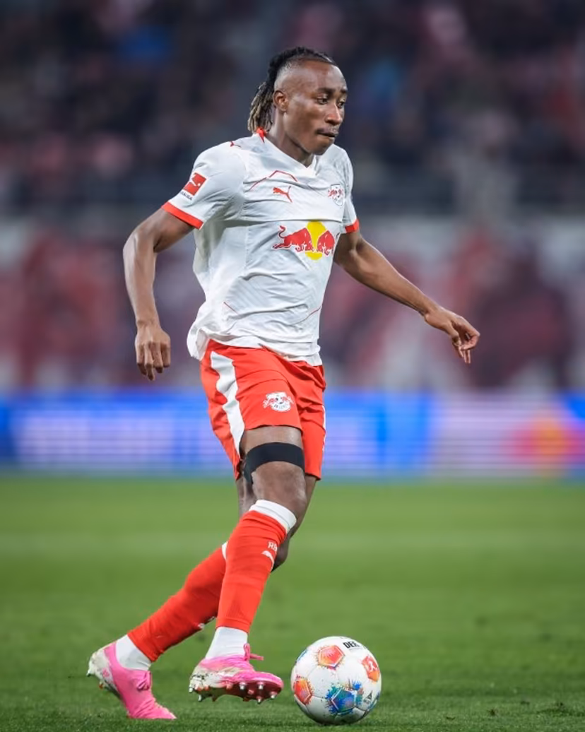 Leipzig's Ivorian forward #49 Yan Diomande plays the ball during the German first division Bundesliga football match between RB Leipzig and Union Berlin in Leipzig, eastern Germany, on April 24, 2026. Ronny HARTMANN / AFP