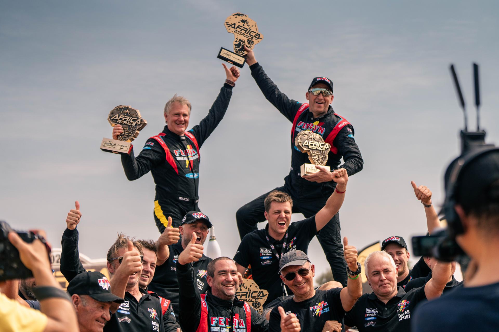 ATTENTION EDITORS - HAND OUT PICTURES - EDITORIAL USE ONLY - MANDATORY CREDIT: 'FERYN DAKAR SPORT - DIEDERD ESSELDEURS' Hand out pictures released by Feryn Dakar Sport shows Pascal Feryn and Kurt Keysers of team Feryn Dakar Sport after stage 14 of the 2024 Africa Eco Race in Dakar, Senegal, on Sunday 14 January 2024. *** Belga and Belga Editorial Board decline all responsibility regarding the content of this picture. *** BELGA PHOTO HAND OUT FERYN DAKAR SPORT DIEDERD ESSELDEURS