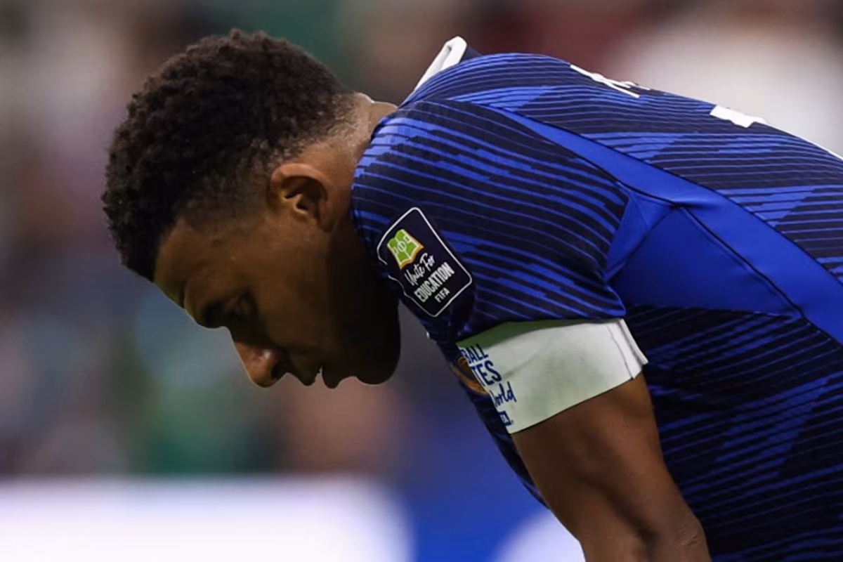 France's forward #10 Kylian Mbappe reacts during the 2026 World Cup football tournament semi-final match between France and Spain at the Dallas Stadium in Arlington on July 14, 2026. FRANCK FIFE / AFP