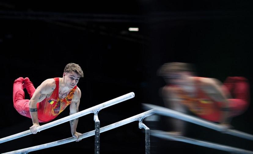 Belgium's Victor Martinez performs on the parallel bars during the Men's all around final of the Men's and Women's Artistic Gymnastics European Championships in Leipzig, eastern Germany on May 29, 2025. Ronny HARTMANN / afp