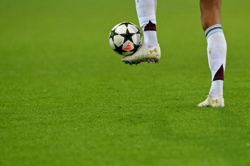 An Aston Villa player controls the ball during the UEFA Champions League, league phase day 4, football match between Club Brugge and Aston Villa at the Jan Breydelstadion in Bruges on November 6, 2024. NICOLAS TUCAT / AFP