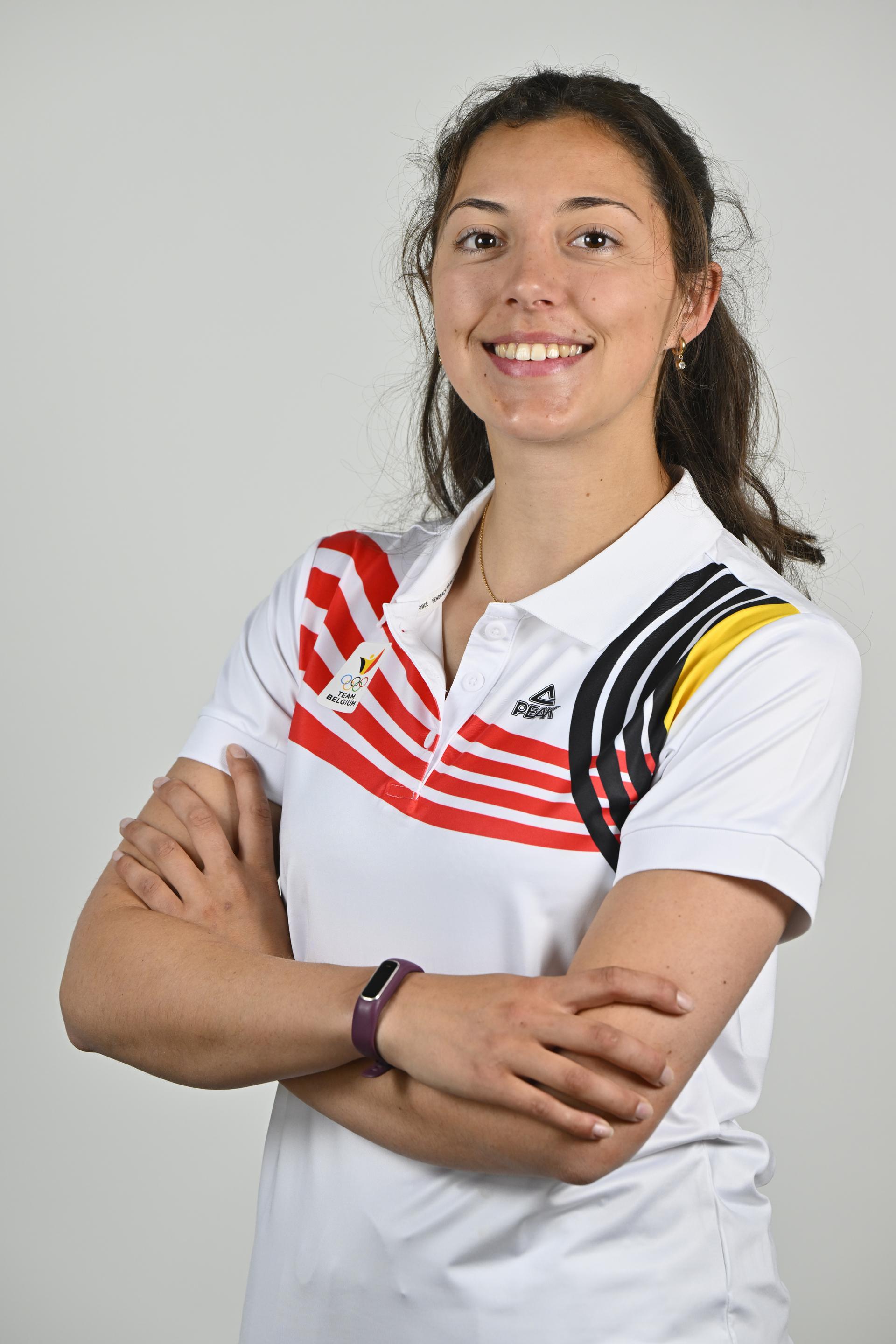 Athlete Aline Pelckmans poses for the photographer during the annual training camp of Team Belgium (19-25/05), in Rio Maior, Portugal, Friday 23 May 2025. BELGA PHOTO ERIC LALMAND