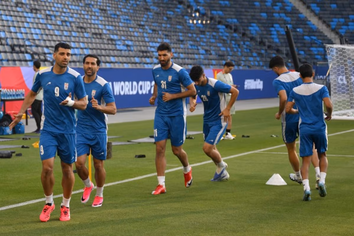 Iran's players take part in a training session at Carson Sports Park in Carson, California on June 14, 2026, on the eve of the 2026 World Cup football match between Iran and New Zealand. Patrick T. Fallon / AFP