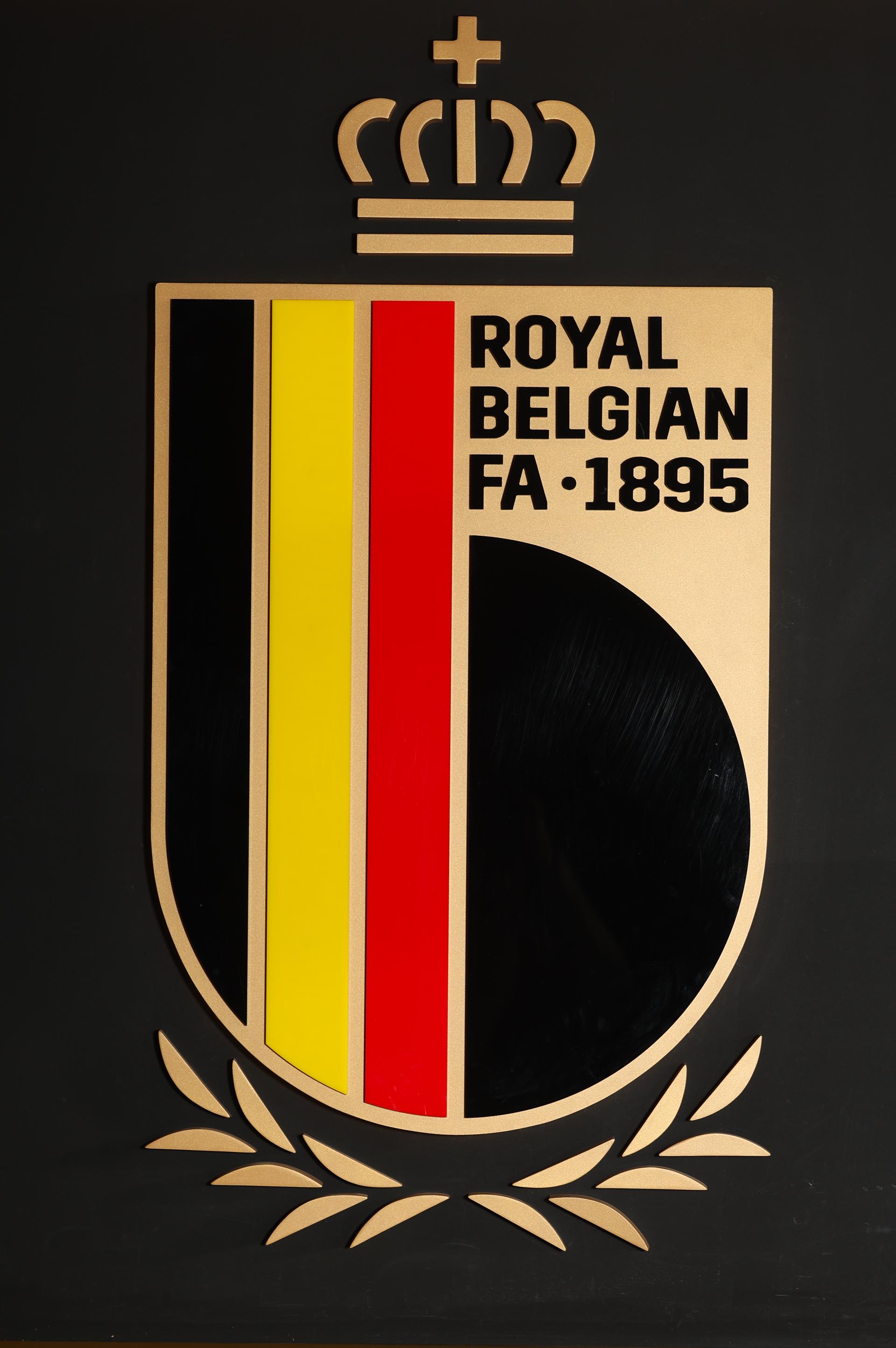 Illustration picture taken shows the RBFA Royal Belgian Football Association logo at a press moment with an analysis of the World Cup qualification campaign and a discussion on the upcoming tournament, on Thursday 18 December 2025 in Tubize. Belgian national soccer team the Red Devils will play in group G. BELGA PHOTO VIRGINIE LEFOUR