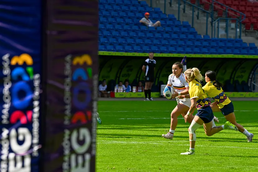 Illustration picture shows the women rugby sevens second pool match between Belgium and Romania on the fifth day ofthe European Games in Krakow, Poland on Sunday 25 June 2023. The 3rd European Games, informally known as Krakow-Malopolska 2023, is a scheduled international sporting event that will be held from 21 June to 02 July 2023 in Krakow and Malopolska, Poland. BELGA PHOTO TEAM BELGIUM
