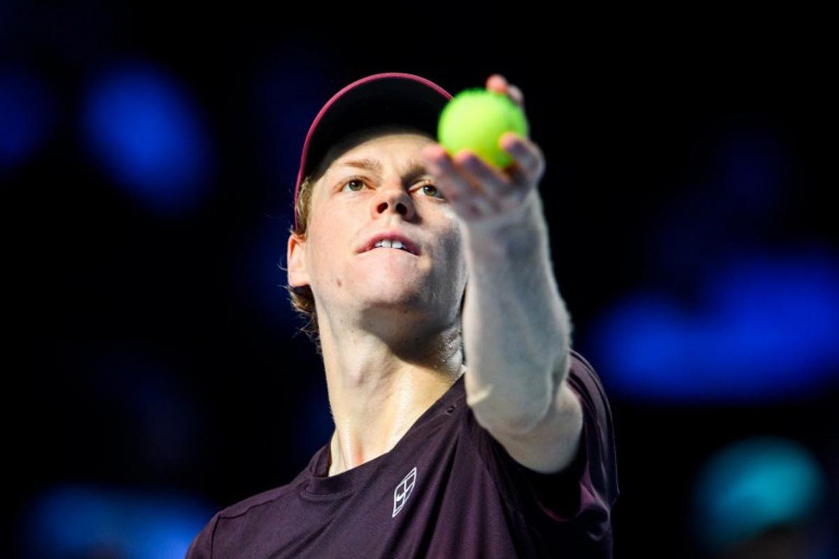 Italy's Jannik Sinner serves the ball to Australia's Alex de Minaur during the men's semi-final singles match at the ATP Vienna Open tennis tournament in Vienna, Austria, on October 25, 2025. MAX SLOVENCIK / APA / AFP