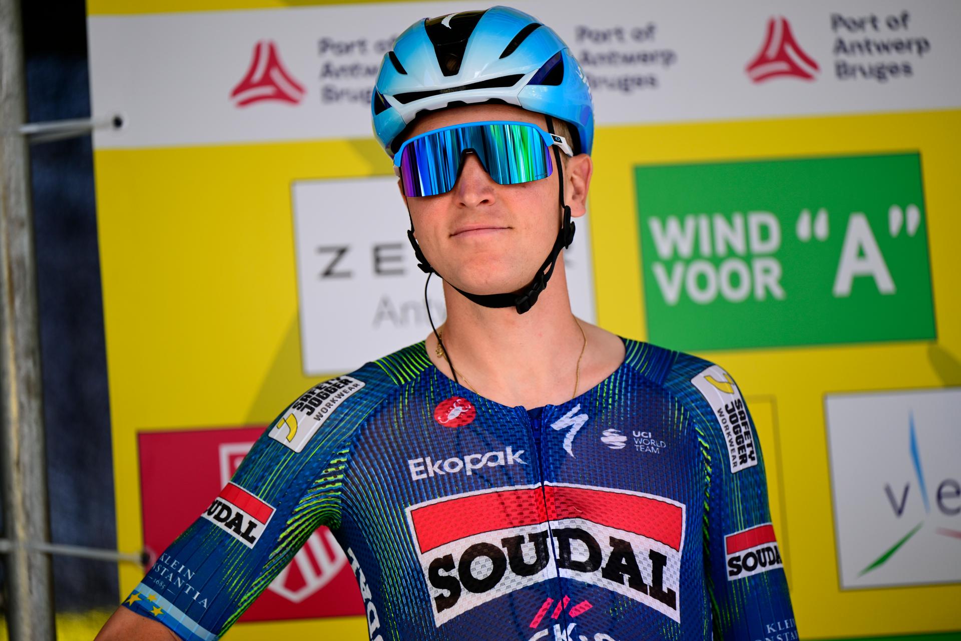 Belgian Tim Merlier of Soudal Quick-Step pictured ahead of the 'Antwerp Port Epic men's elite one day cycling race, 196,4 km in and around Antwerp, Monday 25 May 2026. BELGA PHOTO TOM GOYVAERTS