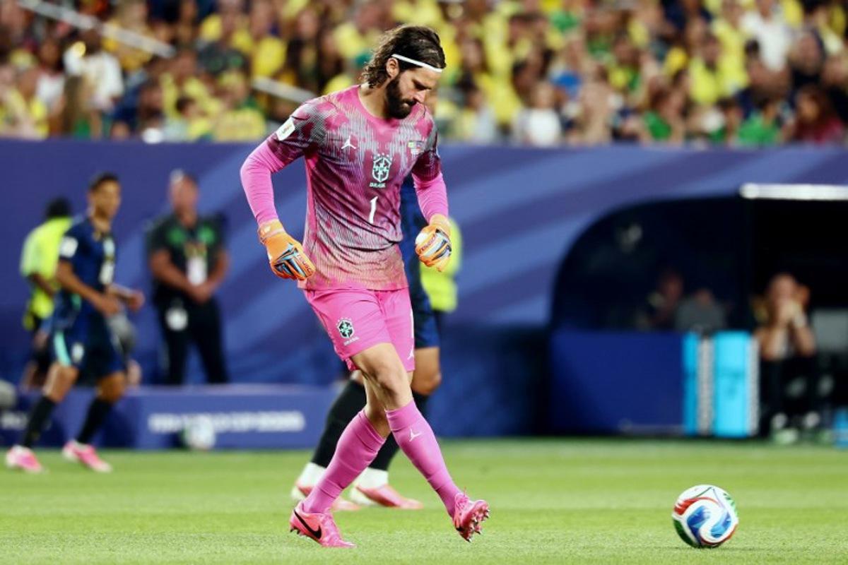 Brazil's goalkeeper #01 Alisson controls the ball during the 2026 World Cup Group C football match between Brazil and Haiti at the Philadelphia Stadium in Philadelphia on June 19, 2026. CHARLY TRIBALLEAU / AFP
