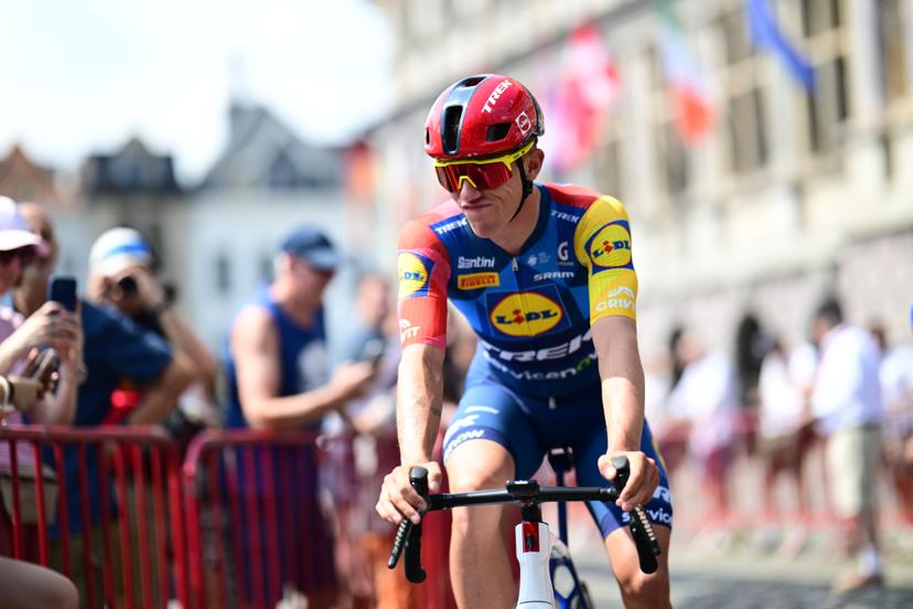 Belgian Thibau Nys of Lidl-Trek pictured at the start of the men's elite race (240km) of the Belgian Cycling Championships, from the Grote Markt square in Antwerp to Brasschaat on Sunday 28 June 2026. BELGA PHOTO TOM GOYVAERTS