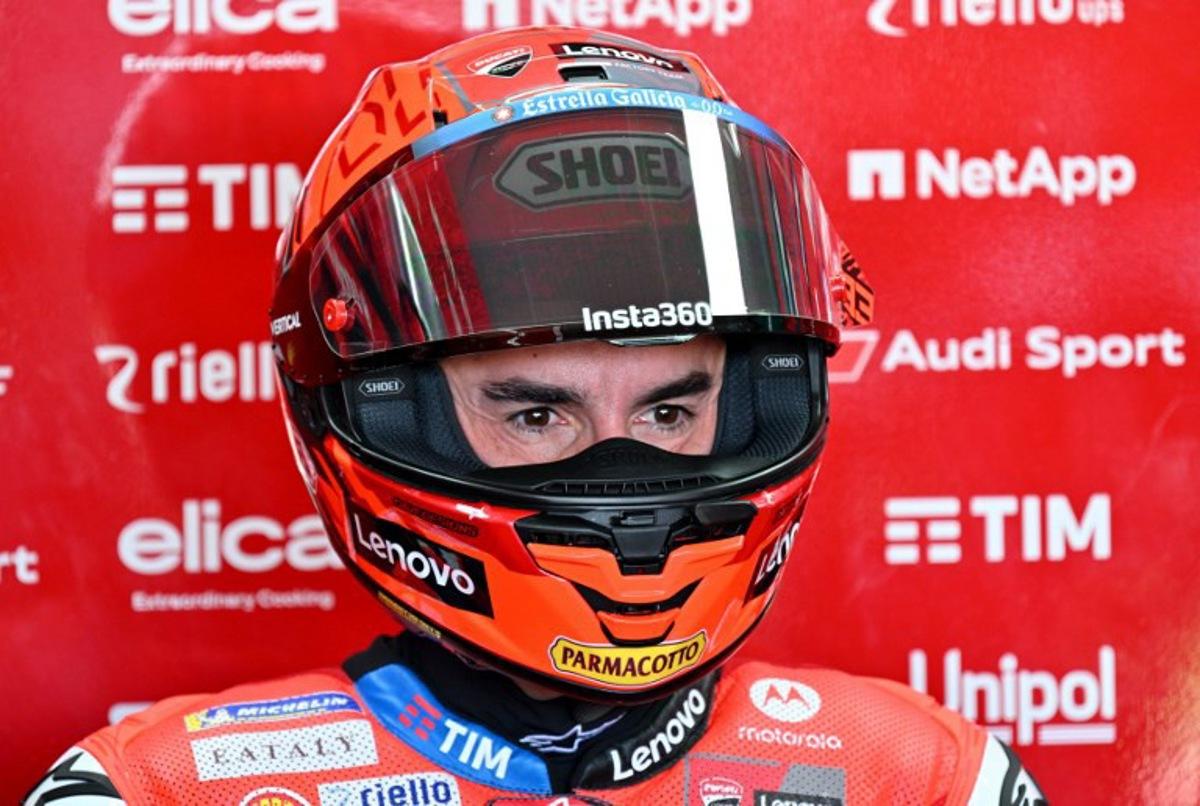 Ducati Lenovo Team's Spanish MotoGP rider Marc Marquez prepares for the free practice ahead of the MotoGP Indonesian Grand Prix at the Mandalika International Circuit in Mandalika, West Nusa Tenggara on October 3, 2025. SONNY TUMBELAKA / AFP
