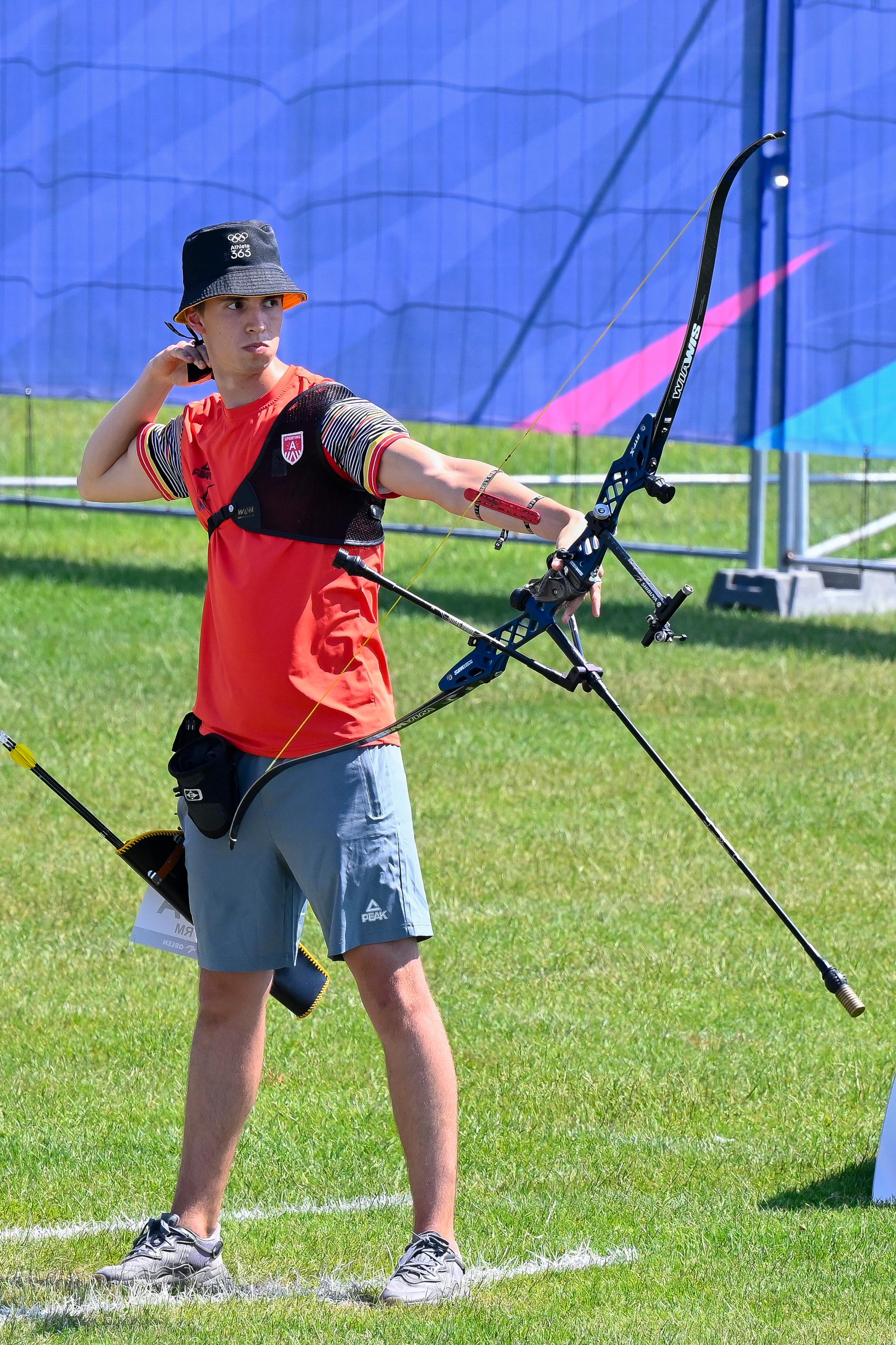 Archery shooter Jarno De Smedt pictured in action during the men's recurve individual 1/16 eliminations archery event at the European Games in Krakow, Poland on Monday 26 June 2023. The 3rd European Games, informally known as Krakow-Malopolska 2023, is a scheduled international sporting event that will be held from 21 June to 02 July 2023 in Krakow and Malopolska, Poland. BELGA PHOTO TEAM BELGIUM