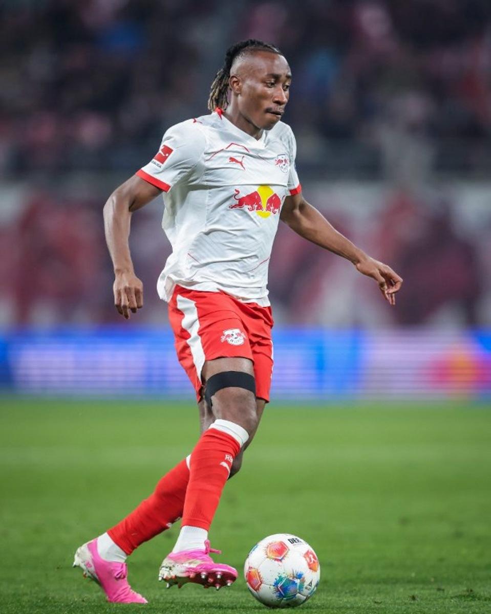 Leipzig's Ivorian forward #49 Yan Diomande plays the ball during the German first division Bundesliga football match between RB Leipzig and Union Berlin in Leipzig, eastern Germany, on April 24, 2026. Ronny HARTMANN / AFP