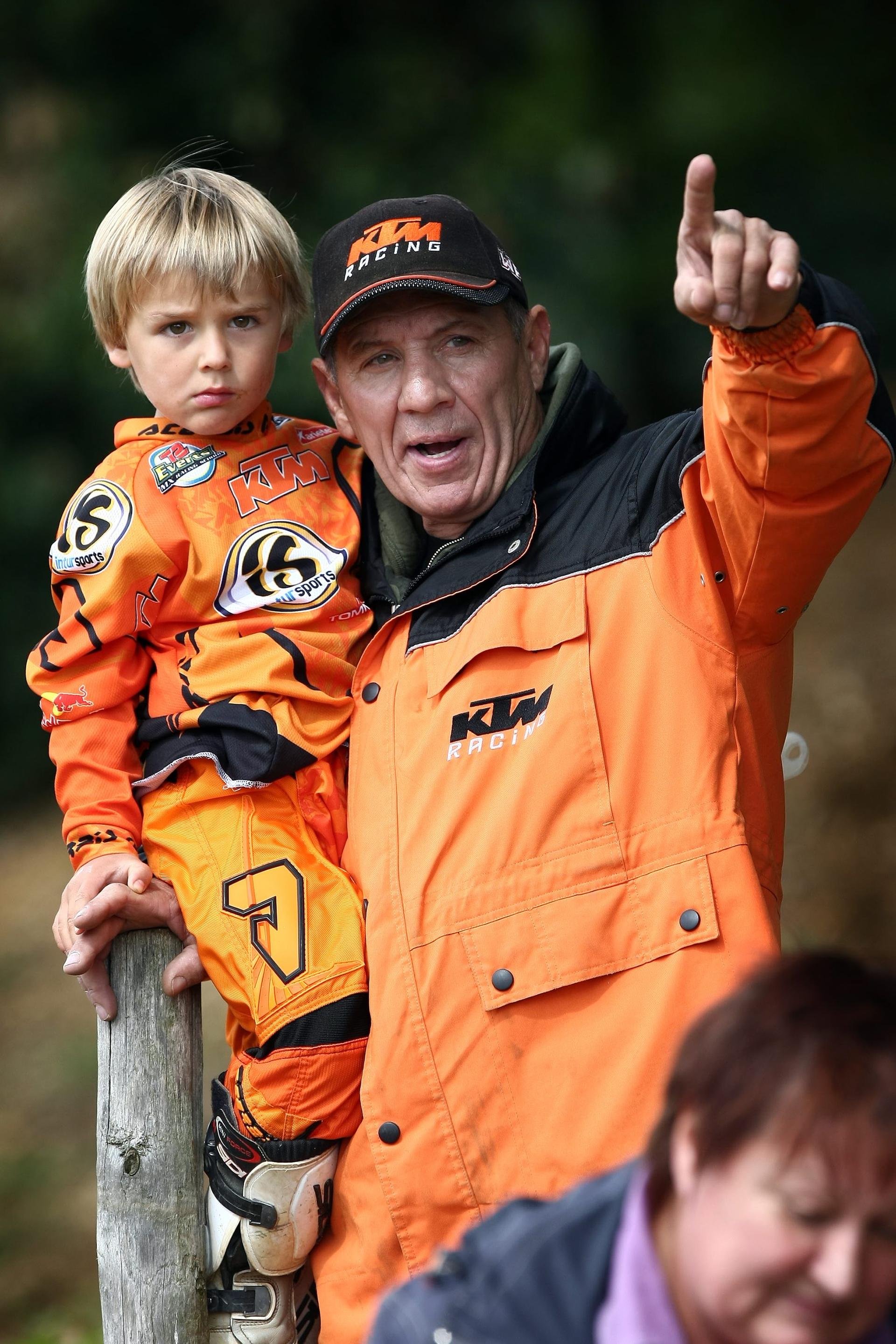20080823 - GENK, BELGIUM : Grandfather Harry and grandson Liam Everts pictured during the Everts and Friends motocross charity event organised by Belgian motocross champion Stefan Everts, Saturday 23 August 2008, in Genk. BELGA PHOTO YORICK JANSENS