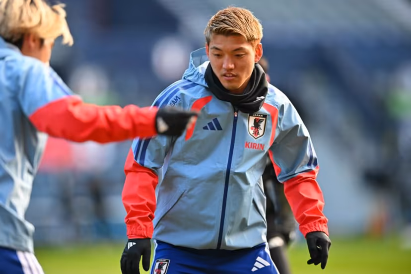 Japan's Wataru Endo takes part in a team training session at Hampden Park, in Glasgow, on March 27, 2026, on the eve of their international friendly football match against Scotland. ANDY BUCHANAN / AFP