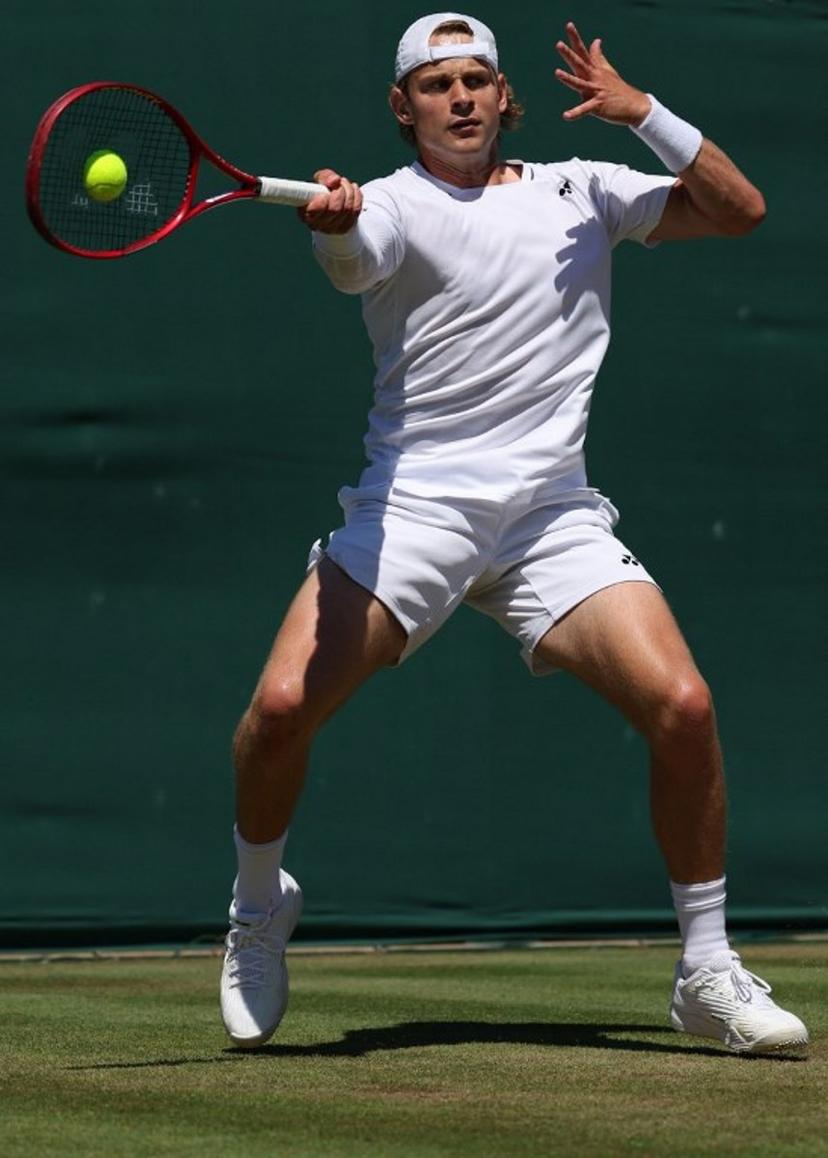 Belgium's Zizou Bergs returns against Portugal's Jaime Faria during their men's singles second round tennis match on the fourth day of the 2026 Wimbledon Championships at The All England Lawn Tennis and Croquet Club in Wimbledon, southwest London, on July 2, 2026. Adrian Dennis / AFP