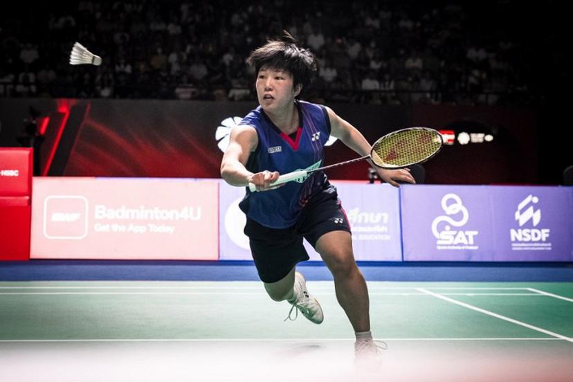 Japanese's Akane Yamaguchi plays a shot against Thailand's Pitchamon Opatniputh during their women's singles semi-final match at the Thailand Open badminton tournament in Bangkok on May 16, 2026. chanakarn LAOSARAKHAM / AFP