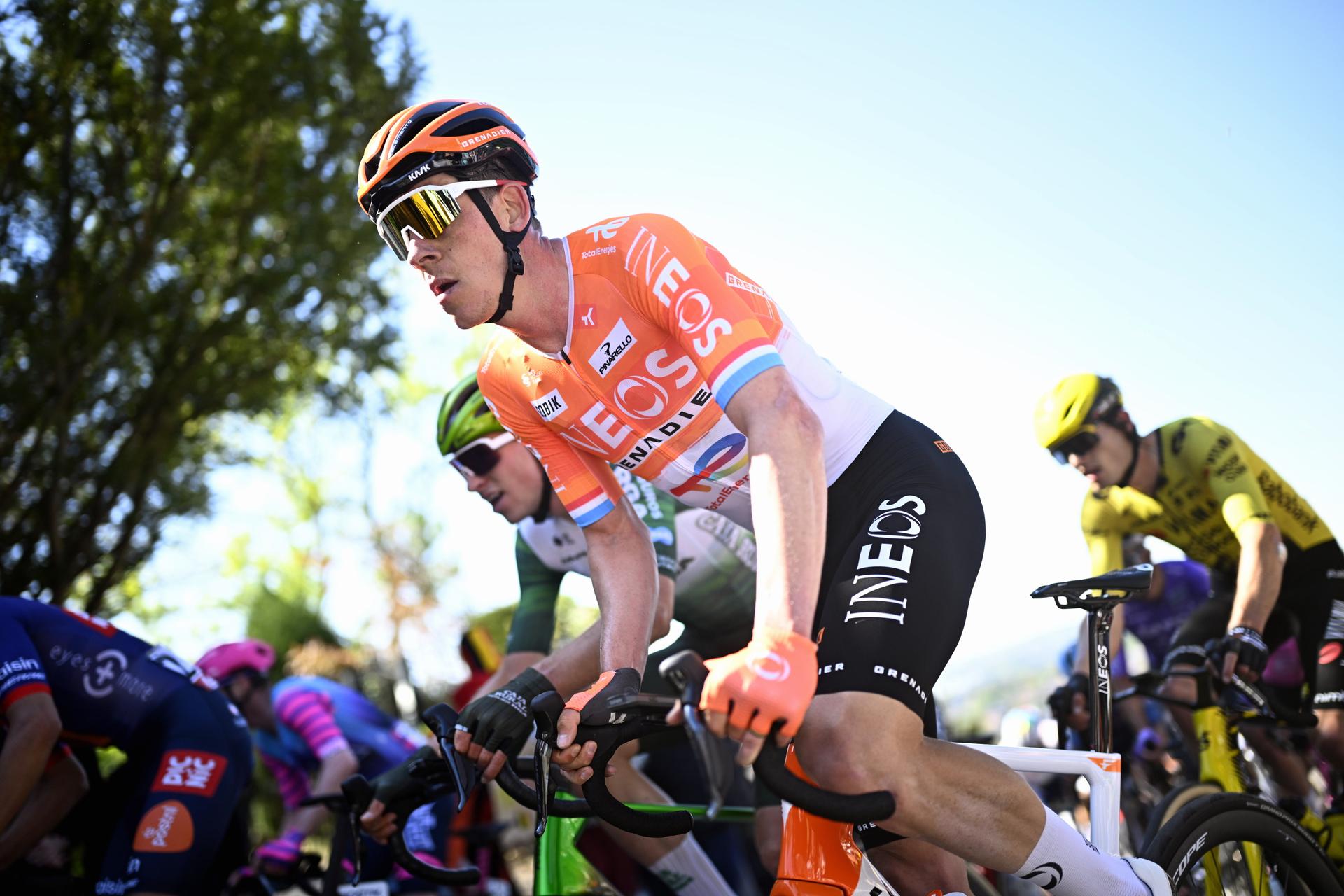 Luxembourgish Bob Jungels of INEOS Grenadiers pictured in action during the men's race of the 90th edition of the 'La Fleche Wallonne', one day cycling race (Waalse Pijl - Walloon Arrow), 200 km from Herstal to Huy, Wednesday 22 April 2026. BELGA PHOTO JASPER JACOBS