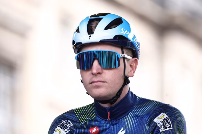 Soudal Quick-Step's Belgian rider Tim Merlier arrives at the start of the 123rd edition of the Paris-Roubaix one-day classic cycling race, 258.3 km between Compiègne and Roubaix, northern France, on April 12, 2026. Anne-Christine POUJOULAT / AFP