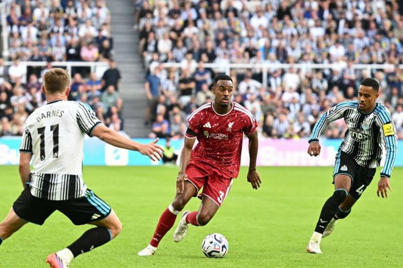 Liverpool's Dutch midfielder #38 Ryan Gravenberch runs with the ball during the English Premier League football match between Newcastle United and Liverpool at St James' Park in Newcastle-upon-Tyne, north east England on August 23, 2026. Paul ELLIS / AFP
