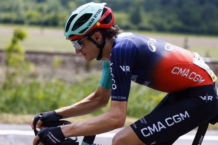 Team Decathlon CMA CGM Austrian rider Felix Gall during the 18th stage of the Giro d'Italia 2026 - Tour of Italy cycling race between Fai della Paganella and Pieve di Soligo, Italy, on May 28, 2026. Luca Bettini / AFP