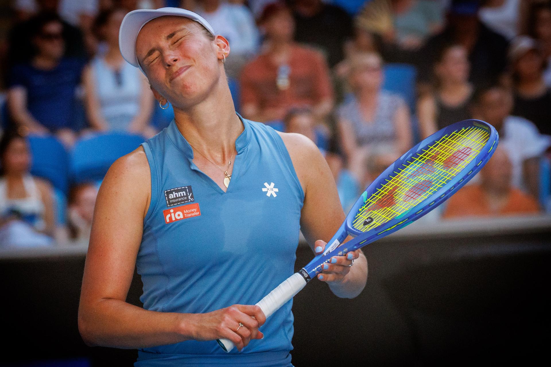 Belgium's Elise Mertens looks dejected during a tennis match against Kazakhstani Andreyevna, in the 4th round of the women singles at the Australian Open, Melbourne Park, Melbourne on Monday 26 January 2026. BELGA PHOTO PATRICK HAMILTON --- BENELUX ONLY ---