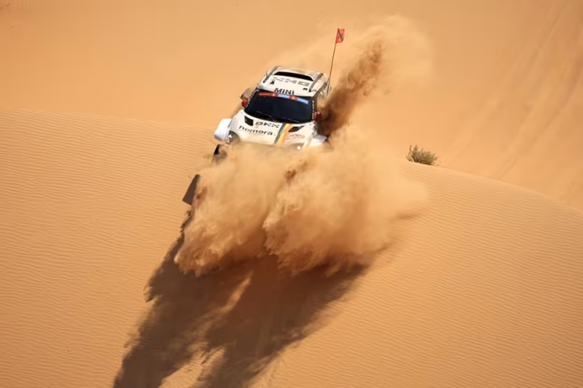 Belgian driver Guillaume de Mevius and French co-driver Mathieu Baumel compete in Stage 10 of the Dakar Rally 2025, between Haradh and Shubaytah, Saudi Arabia, on January 15, 2025. Valery HACHE / AFP