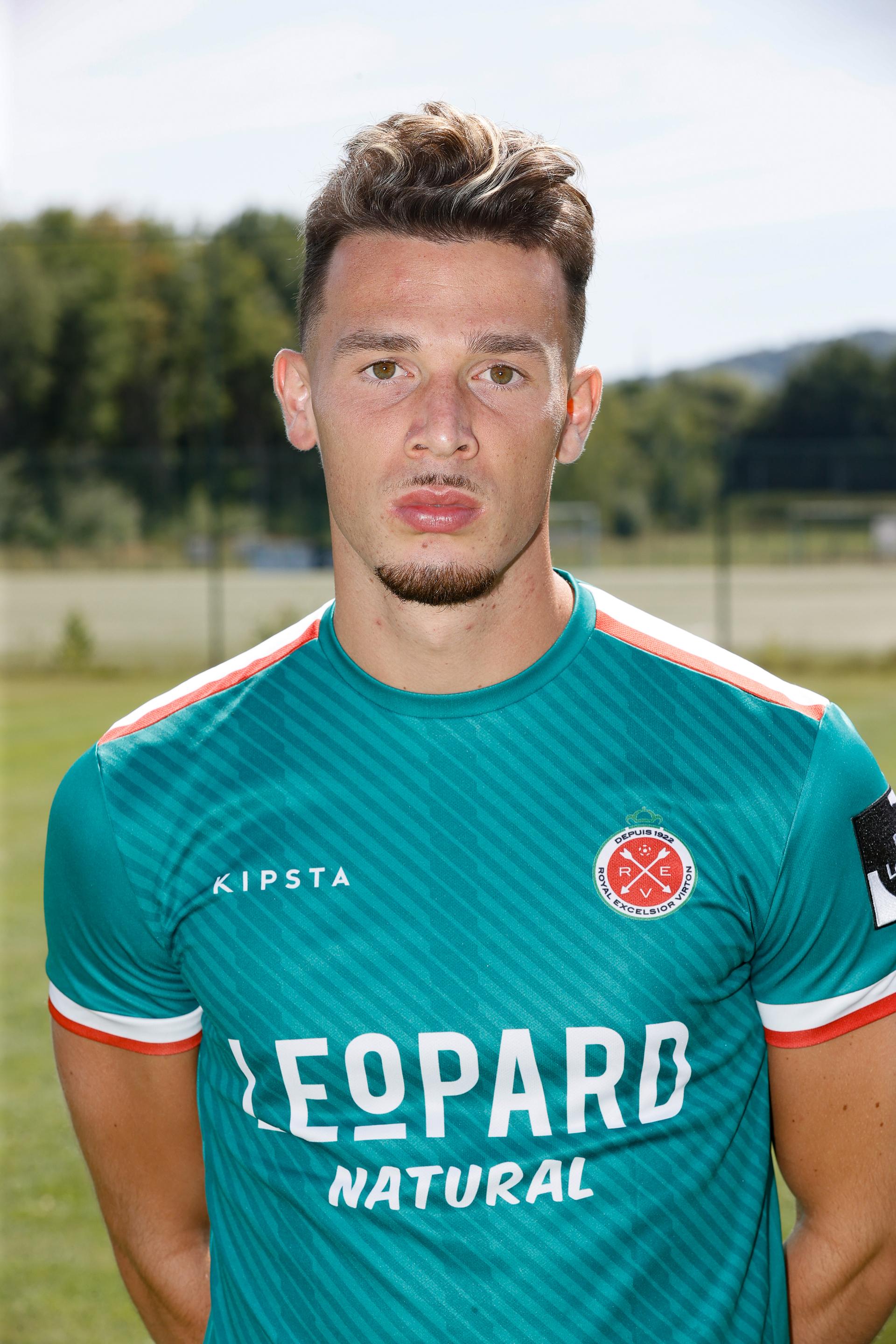 Virton's Matias Lloci poses for the photographer during the 2022-2023 photoshoot of Belgian Challenger League club RE Virton, Monday 08 August 2022 in Virton. BELGA PHOTO BRUNO FAHY