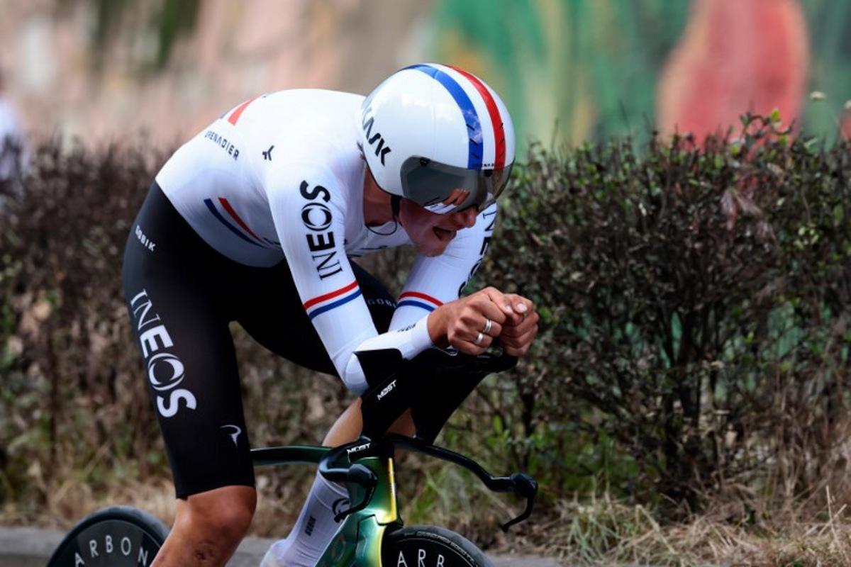 Ineos Grenadiers' British rider Joshua Tarling competes during the second stage of the 108th Giro d'Italia cycling race, a 13.7km individual time-trial from Tirana to Tirana in Albania, on May 10, 2025. Luca Bettini / AFP