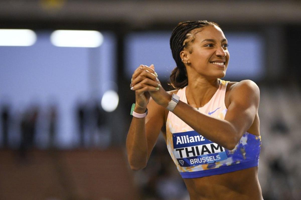 Belgium's Nafissatou Thiam reacts as she competes in the women's High Jump during the World Athletics Diamond League athletics meeting at the King Baudouin Stadium in Brussels, on September 5, 2026. JOHN THYS / AFP
