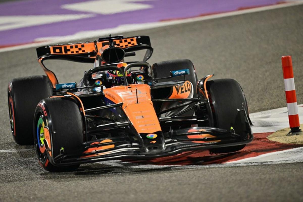 McLaren's Australian driver Oscar Piastri drives during the second practice session ahead of the Bahrain Formula One Grand Prix at the Bahrain International Circuit in Sakhir on April 11, 2025. Giuseppe CACACE / AFP