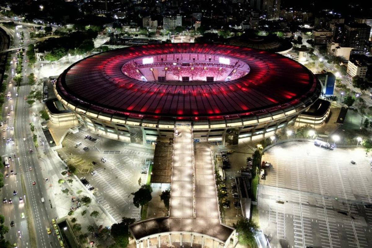 In this aerial view Flamengo fans watch the all-Brazilian Copa Libertadores final between Palmeiras and Flamengo at the Maracana stadium in Rio de Janeiro, Brazil, on November 29, 2025. Pablo PORCIUNCULA / AFP