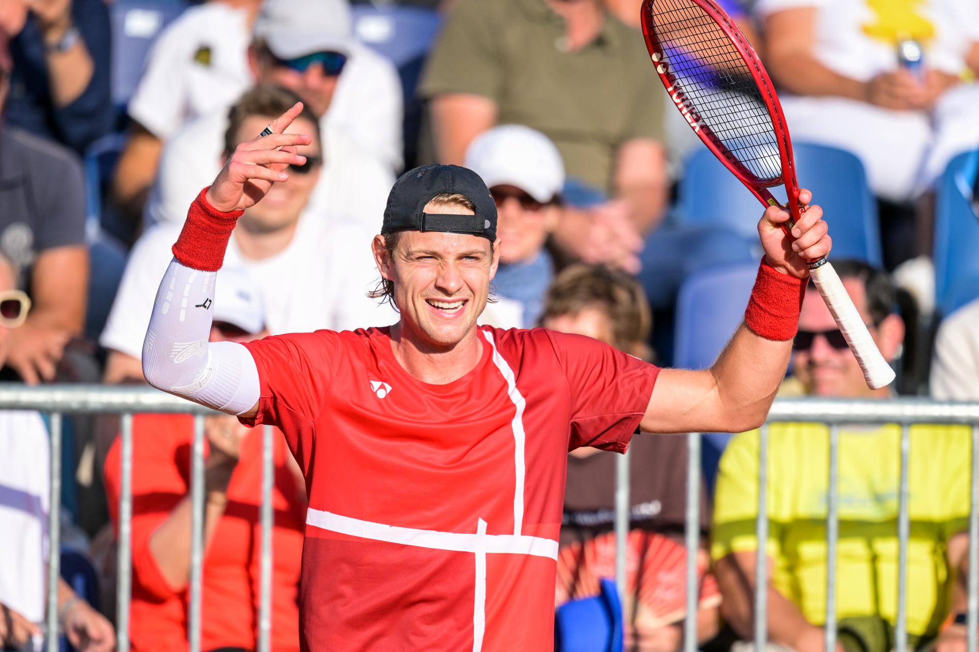 Belgian Zizou Bergs celebrates after scoring during a tennis match between Austrian Neumayer and Belgian Bergs, the second rubber in the tie between Austria and Belgium, qualifiers for the Davis Cup tournament, on Friday 18 September 2026 in Vienna, Austria. BELGA PHOTO DAVID PINTENS