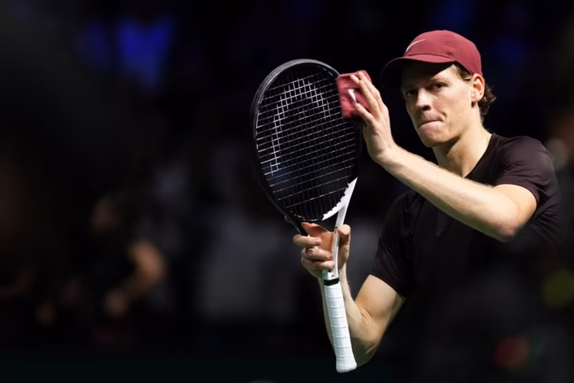Italy's Jannik Sinner celebrates after winning against Argentine's Francisco Cerundolo following their men's singles match on day four of the Paris ATP Masters 1000 tennis tournament at the Paris La Défense Arena in Nanterre, on the outskirts of Paris, on October 30, 2025.  Dimitar DILKOFF / AFP