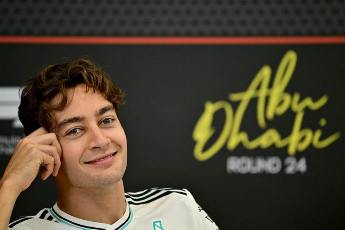 Mercedes' British driver George Russell attends a press conference ahead of the Abu Dhabi Formula One Grand Prix at the Yas Marina Circuit in Abu Dhabi on December 4, 2025. Giuseppe CACACE / AFP
