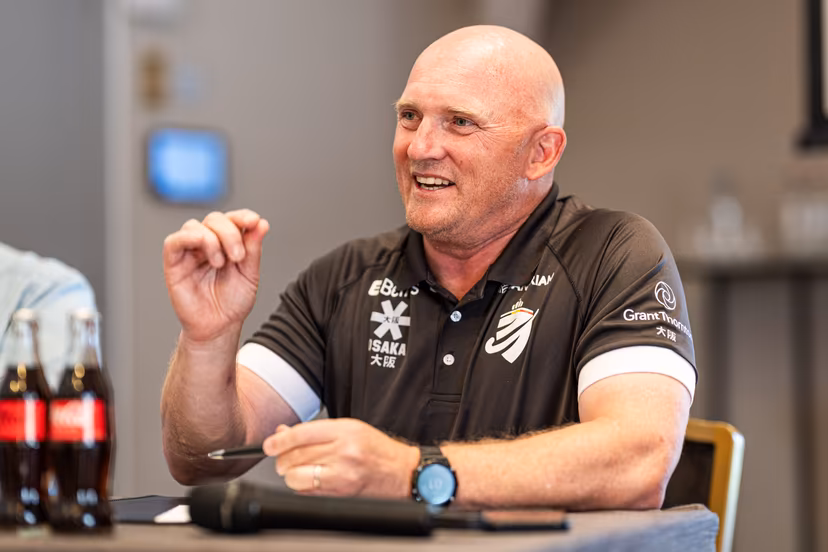 Belgium's head coach Adam Commens pictured during a press conference of the Belgian national teams Red Lions and Red Panthers for the upcoming 2026 Hockey World Cup, Wednesday 12 August 2026, in Genval. The 2026 edition of the Hockey World Cup takes place in Belgium and The Netherlands from August 15 to August 30. BELGA PHOTO EMILE WINDAL