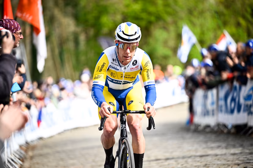 Belgian Jules Hesters of Team Flanders-Baloise pictured in action on Kemmelberg during the men elite 'Middelkerke-Wevelgem - In Flanders Fields' one day cycling race, 240.8 km from Middelkerke to Wevelgem, on Sunday 29 March 2026. BELGA PHOTO JASPER JACOBS