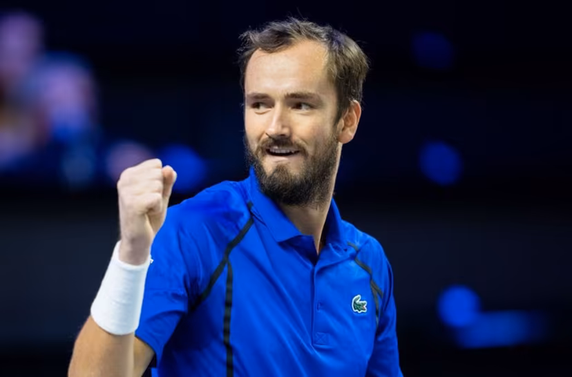 Russia's Daniil Medvedev reacts during his match against France's Adrian Mannarino (not pictured) at the Erste Bank Open 2026 ATP 500 tennis tournament in Vienna, Austria, on October 30, 2026. GEORG HOCHMUTH / APA / AFP