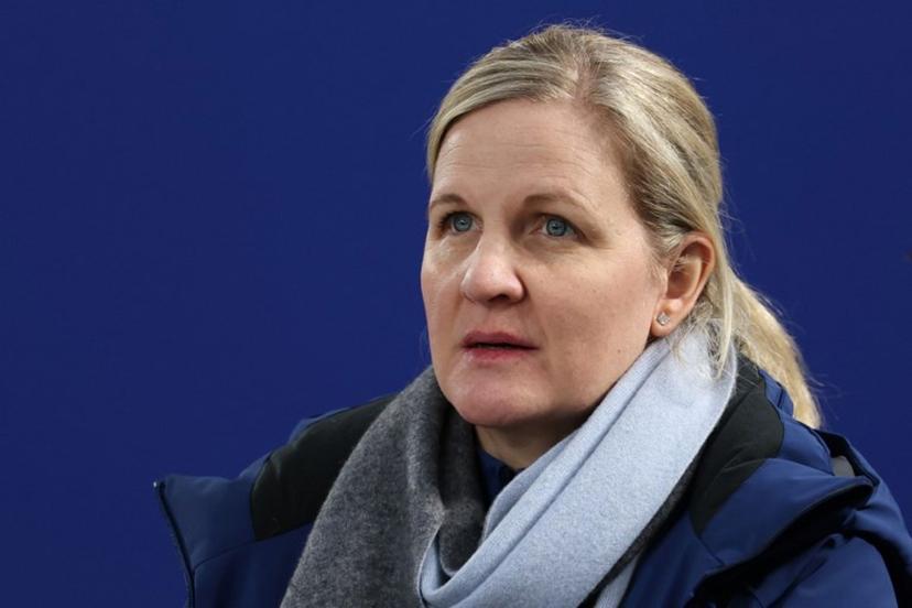 President of the International Olympic Committee (IOC) Kirsty Coventry attends the curling men's round robin during the Milano Cortina 2026 Winter Olympic Games at the Cortina Curling Olympic Stadium in Cortina d'Ampezzo on February 16, 2026. Odd ANDERSEN / AFP