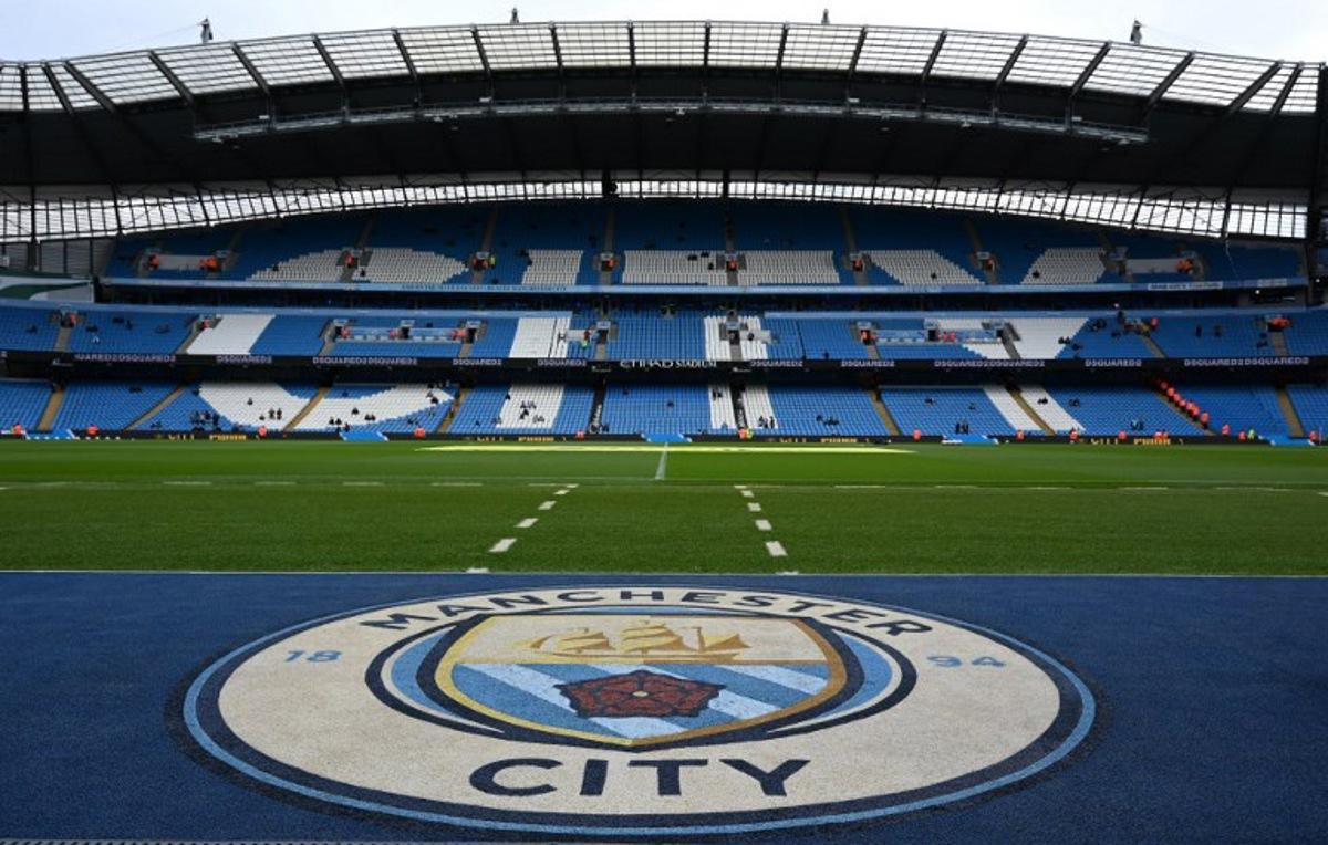 The empty stadium is seen ahead of the English Premier League football match between Manchester City and Liverpool at the Etihad Stadium in Manchester, north west England, on April 1, 2023. Paul ELLIS / AFP