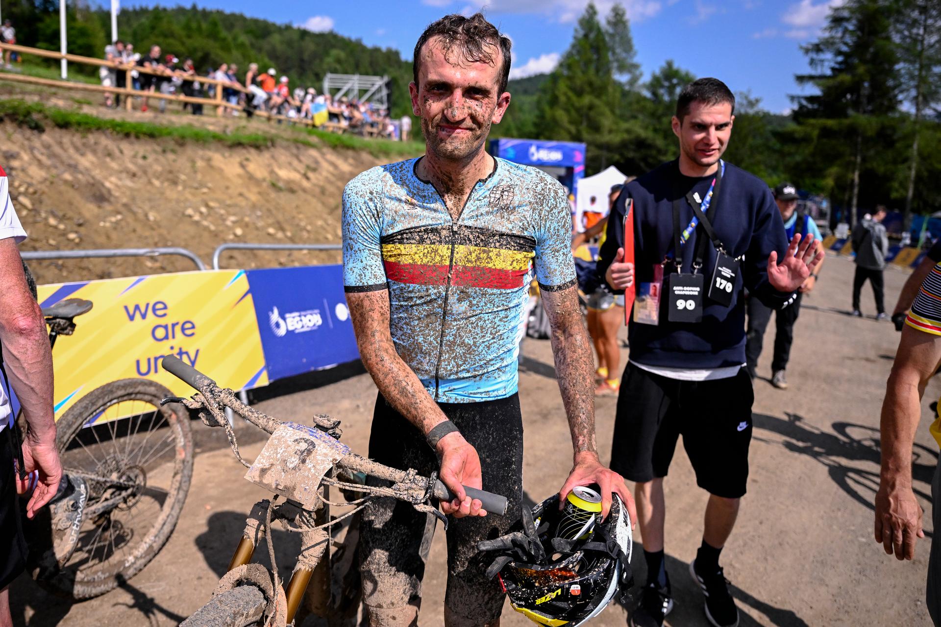 Mountain Biker Pierre de Froidmont pictured after the men cross-country event in the Cycling Mountain Bike competition at the European Games in Krakow, Poland on Sunday 25 June 2023. The 3rd European Games, informally known as Krakow-Malopolska 2023, is a scheduled international sporting event that will be held from 21 June to 02 July 2023 in Krakow and Malopolska, Poland. BELGA PHOTO LAURIE DIEFFEMBACQ