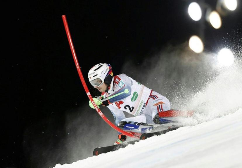 Norway's Henrik Kristoffersen competes during the first run of the men's Slalom event of FIS Alpine Skiing World Cup in Schladming, Austria, on January 28, 2026. ERWIN SCHERIAU / APA / AFP