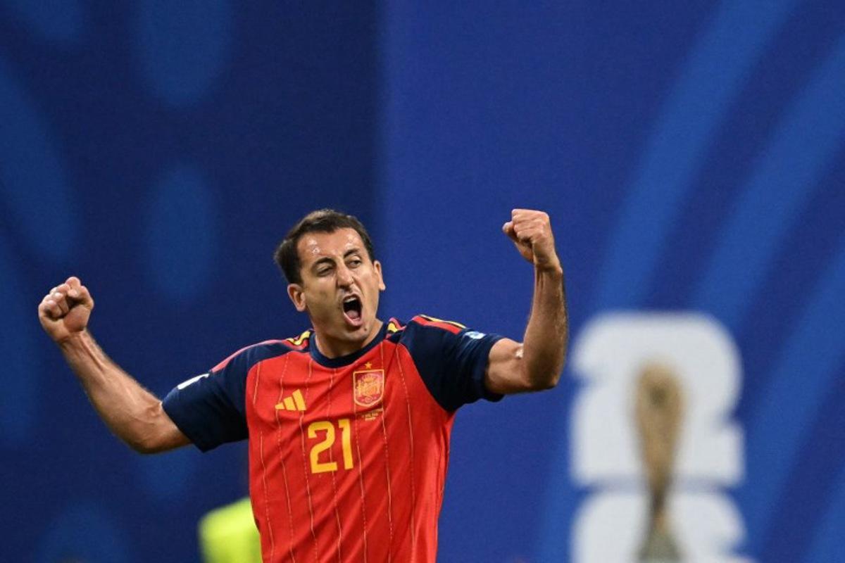 Spain's forward #21 Mikel Oyarzabal celebrates after scoring his team's second goal during the 2026 World Cup Group H football match between Spain and Saudi Arabia at the Atlanta Stadium in Atlanta on June 21, 2026. ROBERTO SCHMIDT / AFP