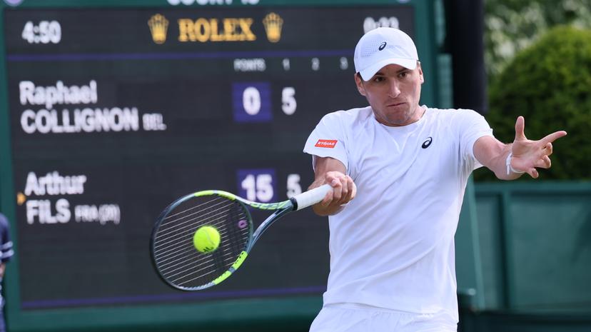 Belgian Raphael Collignon pictured in action during a first round game between Belgian Collignon and French Fils in the Men's singles at the Wimbledon grand slam tennis tournament in London, Britain, Tuesday 30 June 2026. BELGA PHOTO BENOIT DOPPAGNE